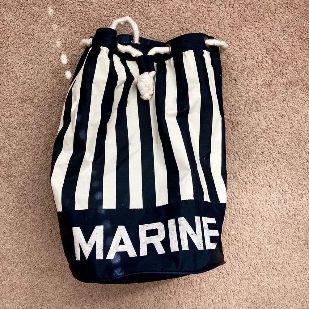 Navy Blue Striped MARINE Navy & White Large Travel / Laundry Bag